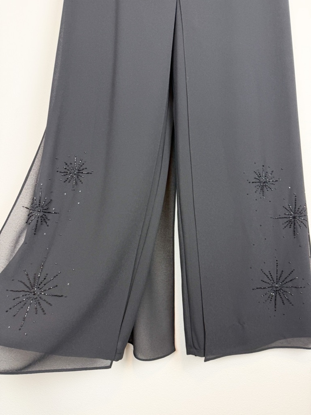 Vintage Adrianna Papell Evening Essentials Black Beaded Duster Pants Set Medium - Picture 9 of 13